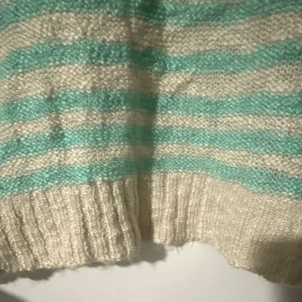 PNK ROSE Women's Beige/Green Striped Open Front Long Sleeve Knit Cardigan M